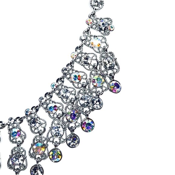 Kirks Folly Silver Tone Aurora Borealis Crystal Rhinestone Bib Necklace (5993) - Picture 5 of 12